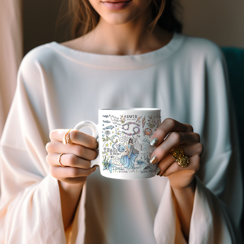 Cancer Zodiac Mug Astrology Whimsical Coffee Tea Cup Cancer Gift Birth Flower Manifestation Gift Women Christmas Birthday Gift Mom Daughter.jpg