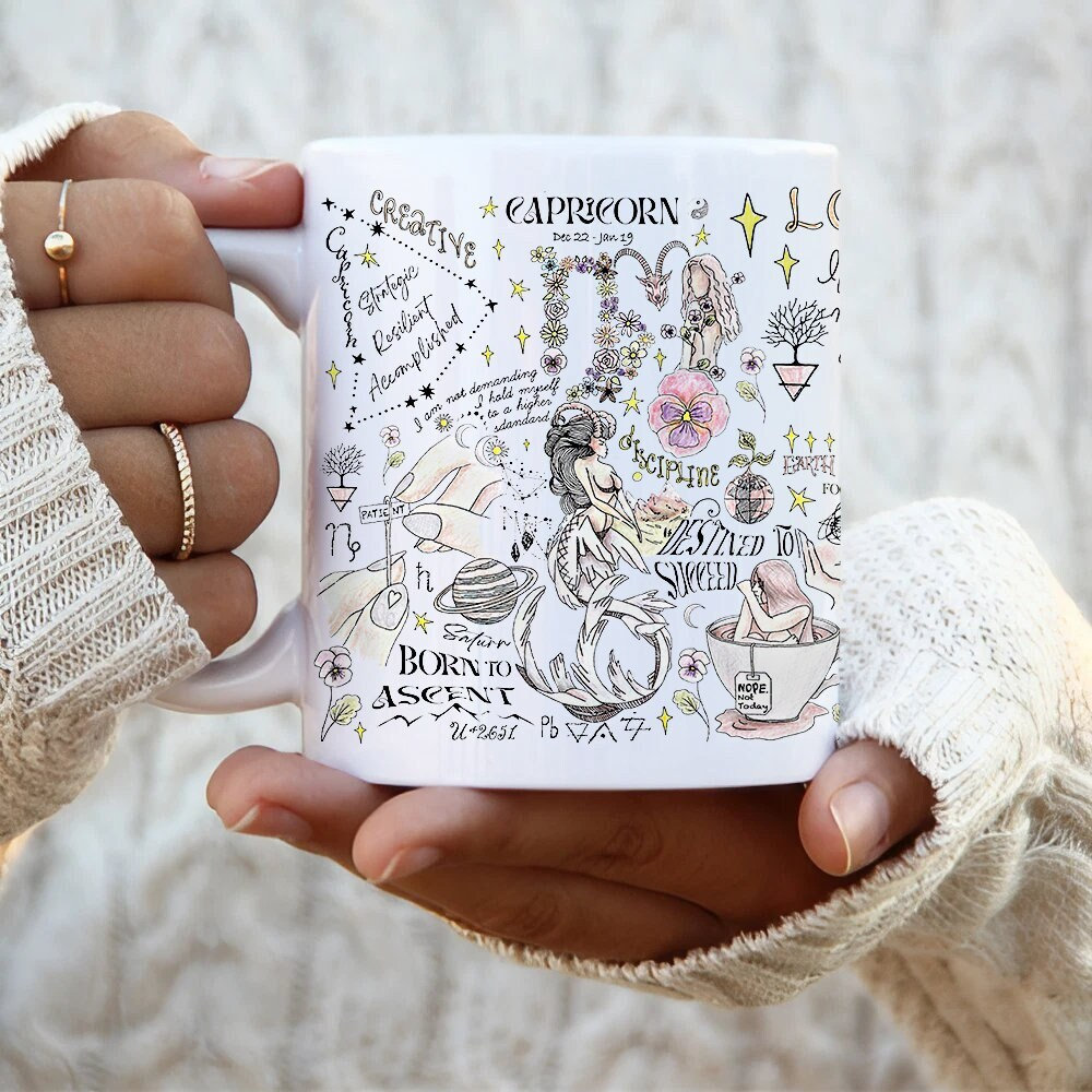 Capricorn Mug Zodiac Cup Astrology Horoscope Mermaid core Birthday Gifts Women Birth Flower Mug Personalized Affirmation Gift Daughter.jpg