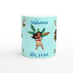 disney moana mug, customizable with your name - featuring vaiana, maui and baby vaiana