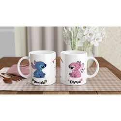 disney stitch and angel customizable mug, - valentines day gift - for him and for her