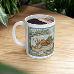 frog and toad mug, cottagecore mug, fairycore mug, fishing gift fisherman frog lover gift light academia librarian engli