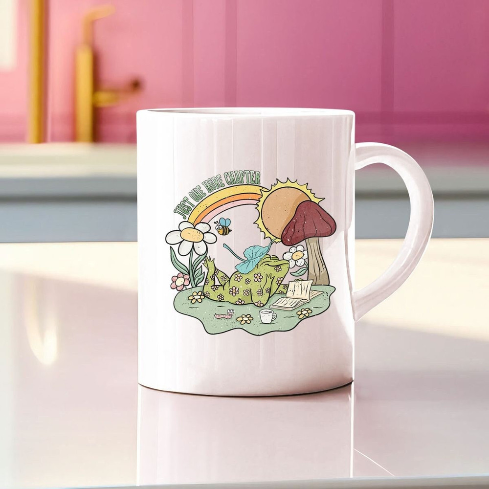 Frog Mug, Mushroom Mug, Cottagecore, Goblincore, Book Mug, Reading Frog, Frog and Toad, Gift Idea 1.jpg