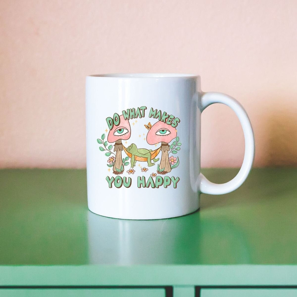 Frog Mug, Mushroom Mug, Cottagecore, Goblincore, Groovy Font, Gift Idea.jpg