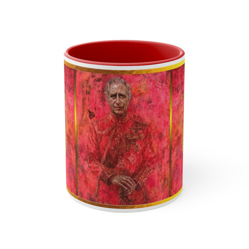 King Charles III - Commemorative Mugs in First Official Painting Portrait Art After the Coronation - Mugs in White. Black and Accent Colours.jpg