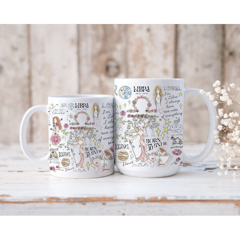 Libra Mug Libra Zodiac Coffee Tea Cup Libra Astrology Gift Birth Flower Gift for Women Affirmation Gift Mom Born in October Birthday Gift.jpg