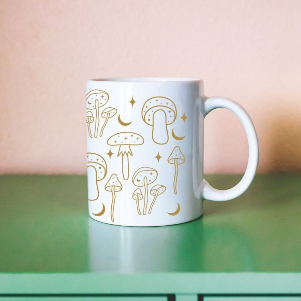 Mushroom Mug, Magic Mushrooms, Forest Ring, Groovy Coffee Mug, Cottagecore Mug, Vintage Inspired Design.jpg