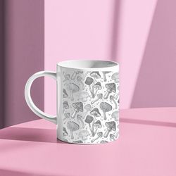 mushroom mug, spores, cottagecore, goblincore, print on demand mug, magic mushroom, morel mushrooms, gift idea