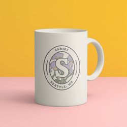 custom floral initial mug, flower initial gift bridesmaid proposal gift bridal party decor purple flower initial gift fo