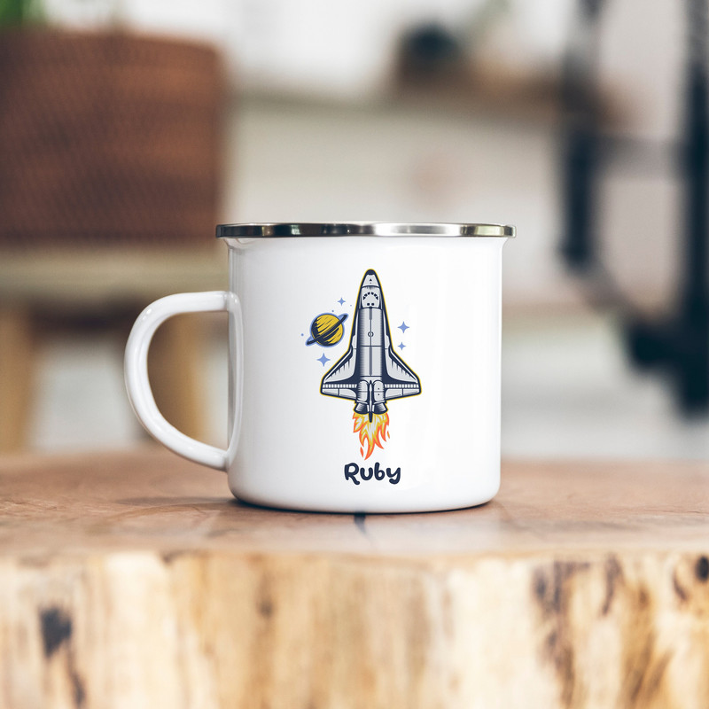 Personalized spaceship mug for kid birthday gift for kid Spacecraft gift unbreakable hot chocolate mug Space Shuttle gift for toddler space.jpg