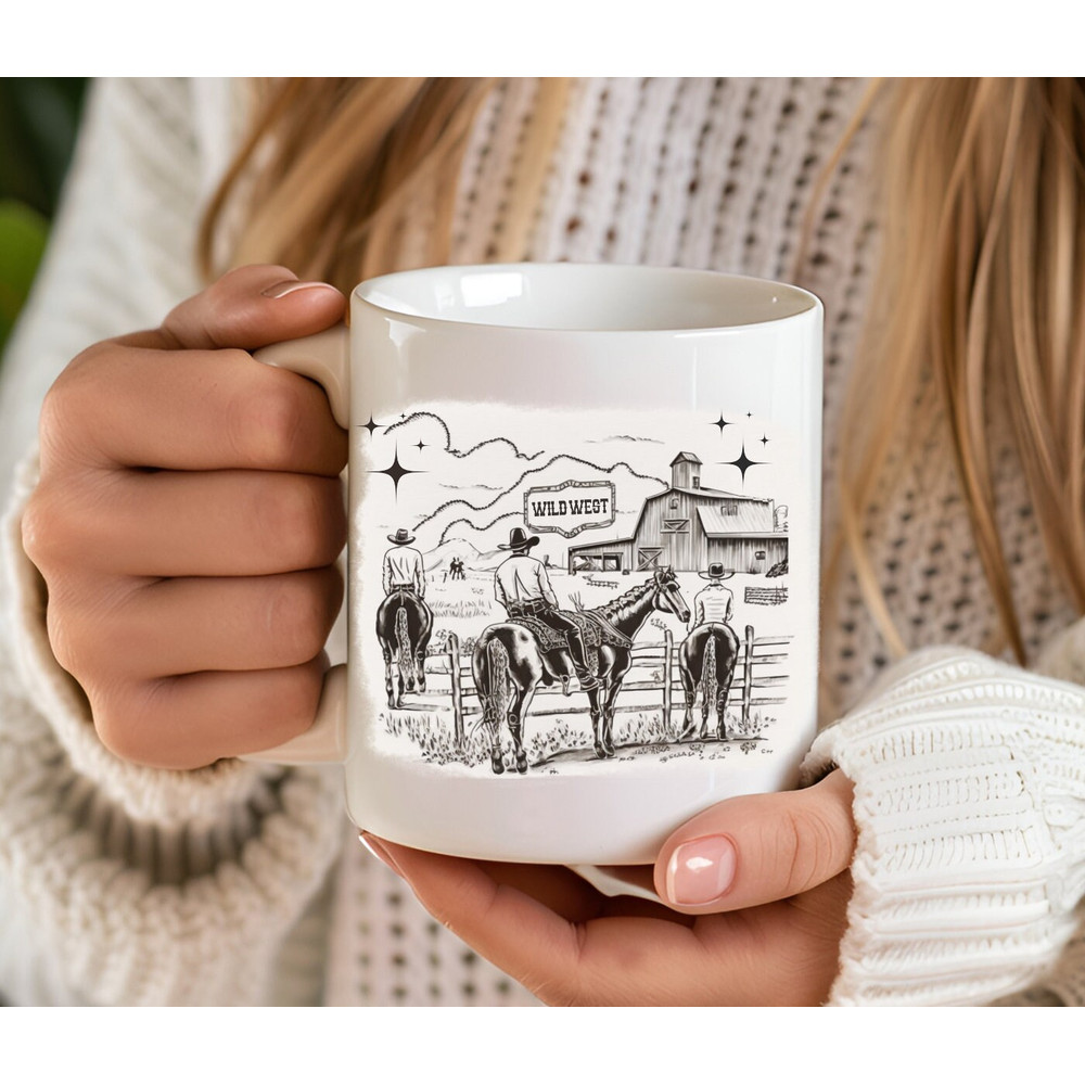Ceramic Mug, 11oz, Western Cowboy Vintage Mug, Retro Cowboys Graphic Mug, Vintage Wild West Mug, Cowboy Coffee Tea Mug..jpg