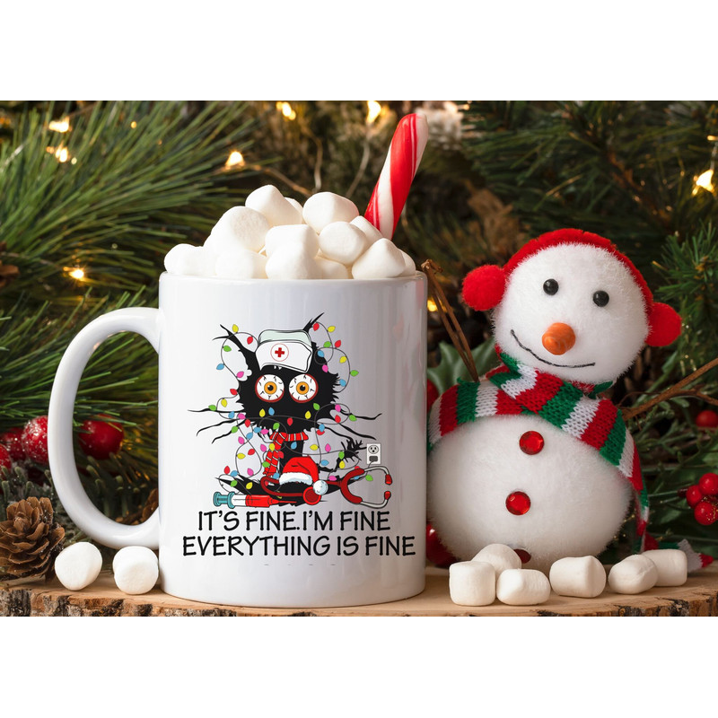 Funny Nurse Mug, Ceramic Mug 11oz, It's Fine I'm Fine Everything Is Fine Cat, Nurse Gifts, Funny Mug For Nurse Graduate, Christmas Mug.jpg