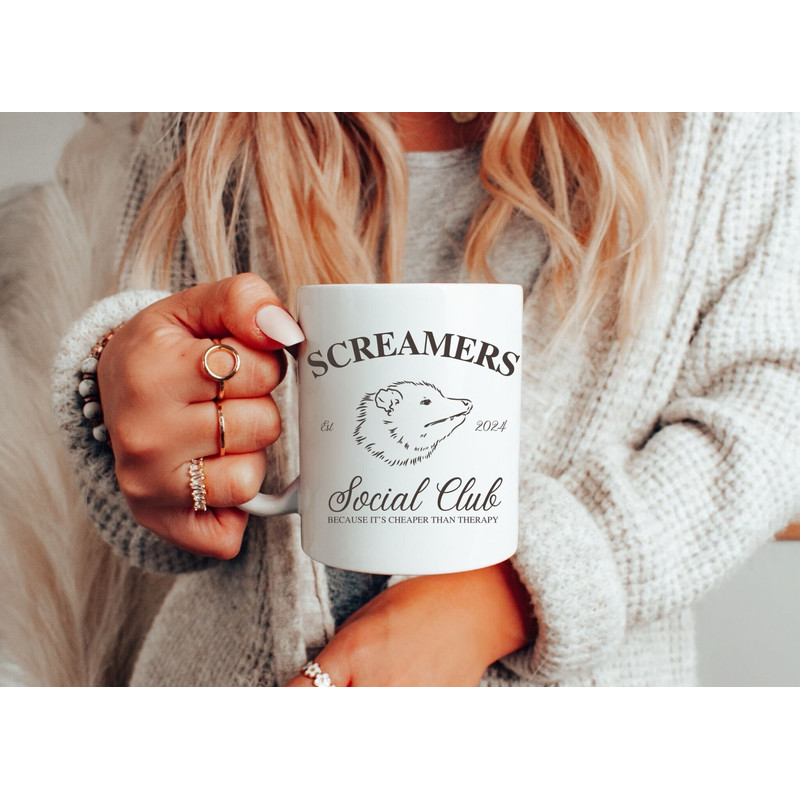 Funny Possum Mug, Screamers Social Club Ceramic Mug 11oz, Funny Mug Gift for Friend, Funny Opossum Gift, Funny Anxiety Coffee Mug, Tea Mug.jpg
