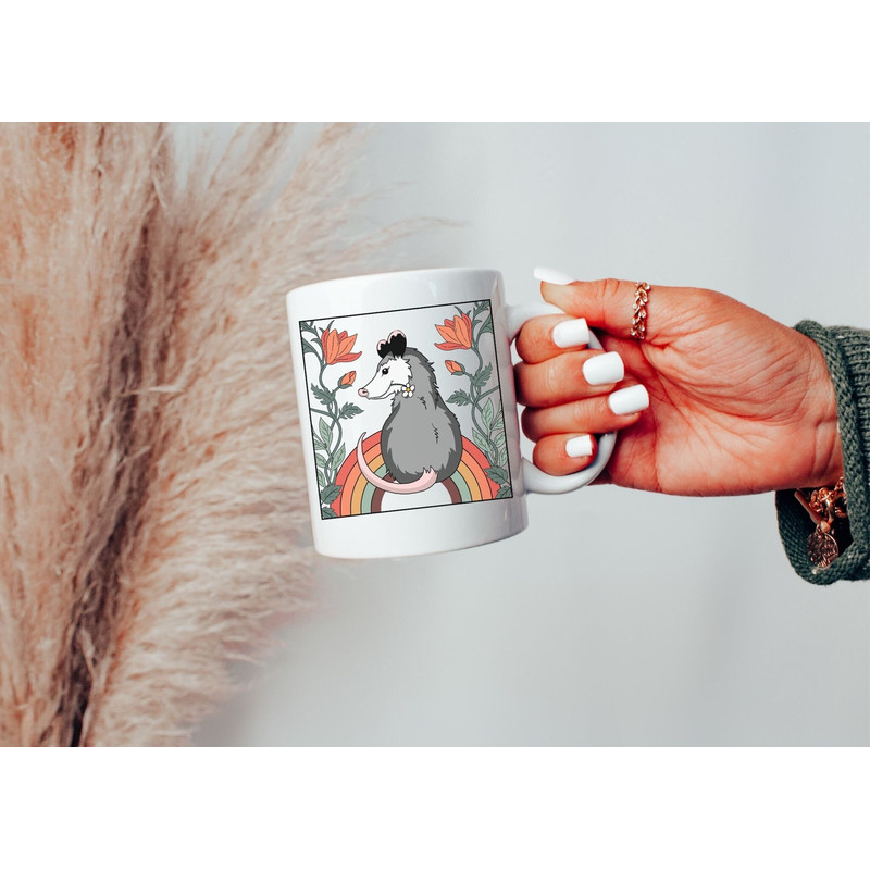 Possum Floral Rainbow Mug, 11oz Coffee Mug, Pretty Opossum Mug, Gift for Possum Mom, Gift for Friend, Christmas Gift for Animal Lover.jpg