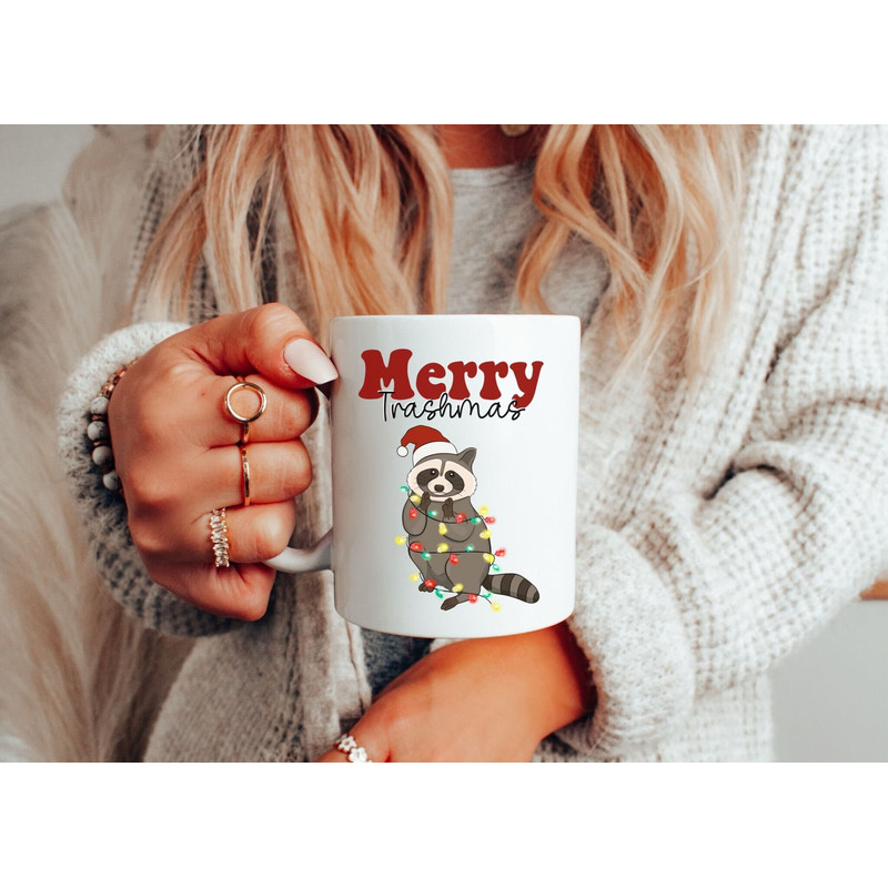 Raccoon Christmas Mug, Ceramic Mug 11oz, Merry Trashmas Coffee Mug, Trashcore Mug, Gift for Animal Lover, Raccoon Mom Home Decor, Racoon Mug.jpg