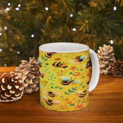 yellow gradient bee pattern ceramic mug 11oz