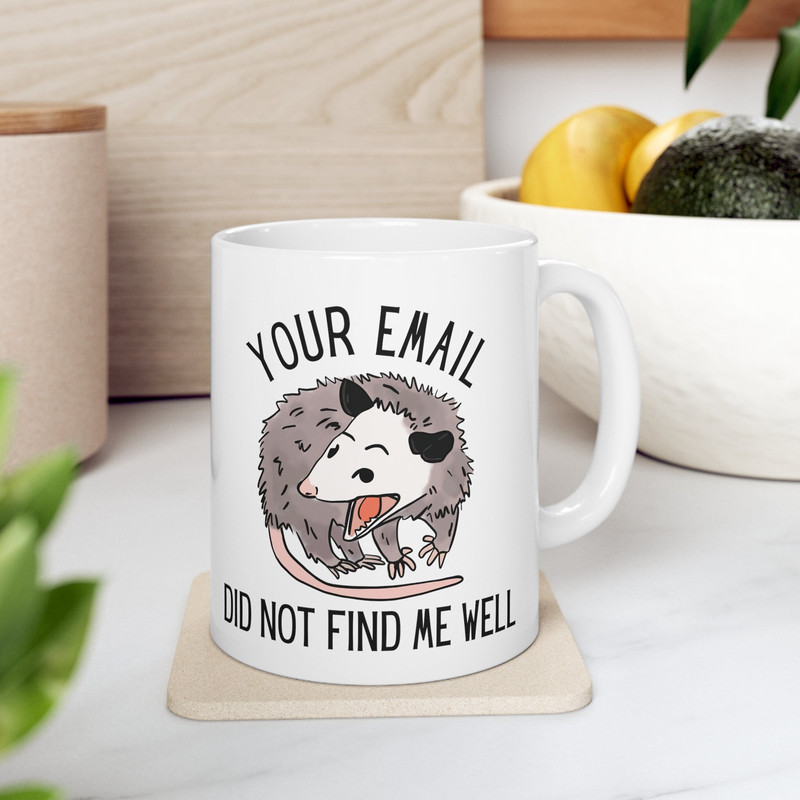 Your Email Did Not Find Me Well Funny Opossum Ceramic Mug 11oz, Office Humor Mug, Trashcore Mug, Possum Mug, Coworker Gift, Coffee Mug.jpg