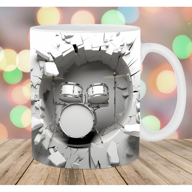 3D Drums Hole In A Wall Mug Wrap, 11oz & 15oz Mug Template, Mug Sublimation Design, Mug Wrap Template, Instant Digital Download PNG.jpg
