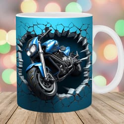 3d motorcycle mug wrap, 11oz & 15oz mug template, mug sublimation design, hole in a wall mug wrap template