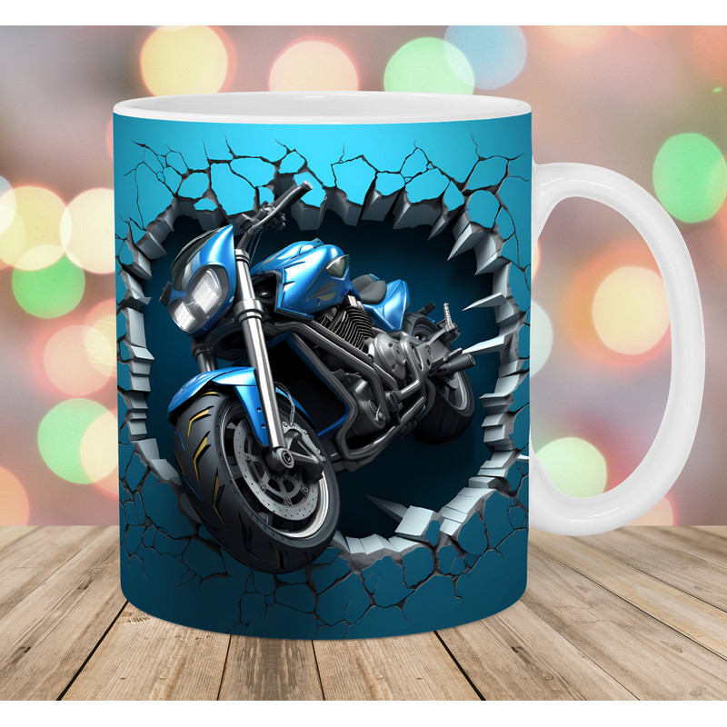 3D Motorcycle Mug Wrap, 11oz & 15oz Mug Template, Mug Sublimation Design, Hole In A Wall Mug Wrap Template, Instant Digital Download PNG.jpg