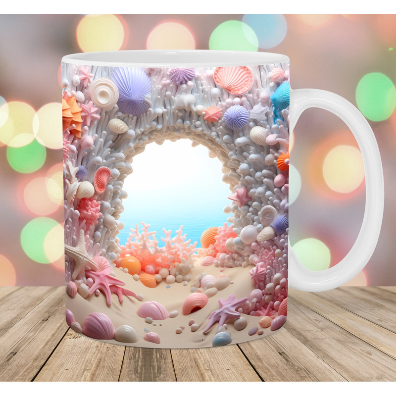3D Ocean Hole In A Wall Mug Wrap, 11oz & 15oz Mug Template, Seashells Mug Sublimation Design, Corals Mug Wrap Template, Digital Download PNG.jpg