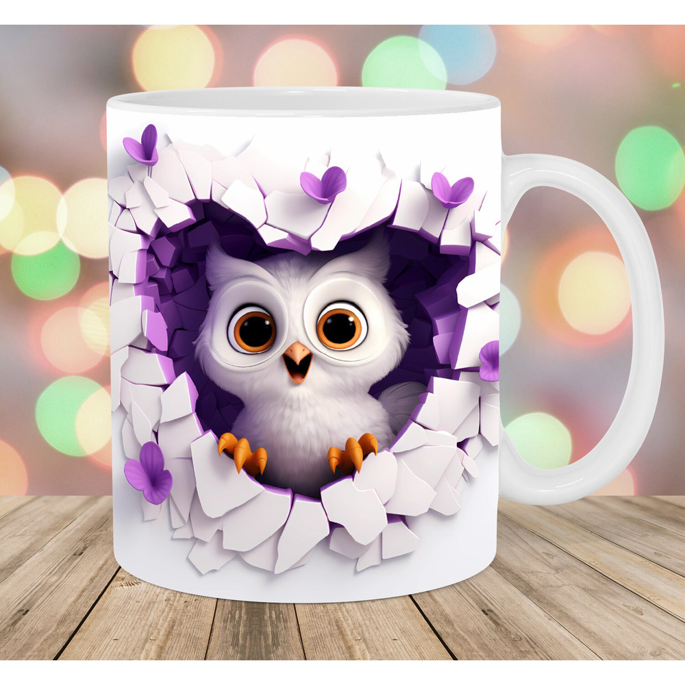 3D Owl Hole In A Wall Mug Wrap, 11oz & 15oz Mug Template, Mug Sublimation Design, Heart Mug Wrap Template, Instant Digital Download PNG.jpg