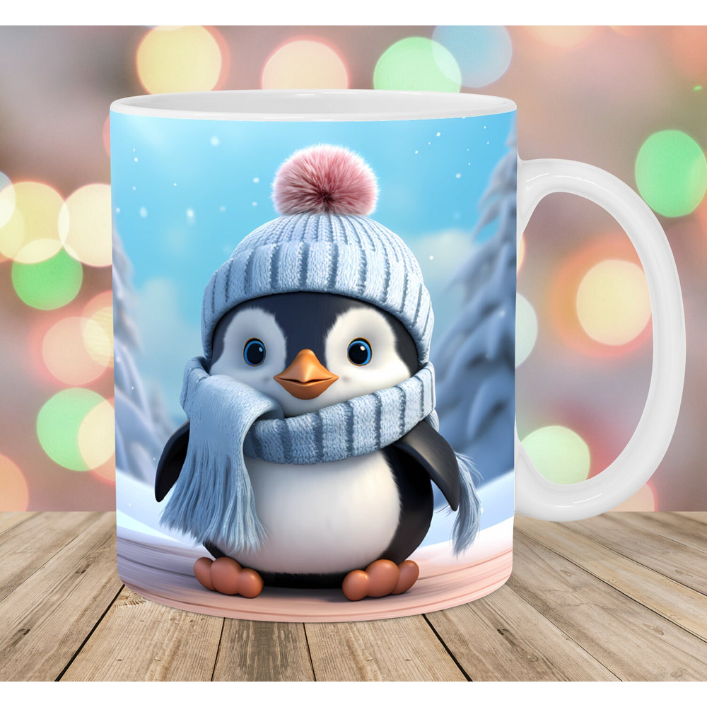 3D Penguin Christmas Mug Wrap, 11oz And 15oz Mug Template, Mug Sublimation Design, Mug Wrap Template, Instant Digital Download PNG.jpg