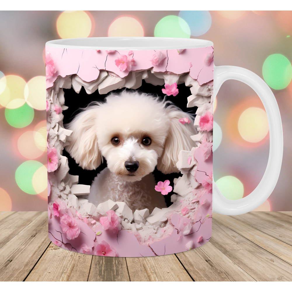 3D Poodle Mug Wrap, 11oz & 15oz Mug Template, Dog Mug Sublimation Design, Hole In A Wall Mug Wrap Template, Instant Digital Download PNG.jpg