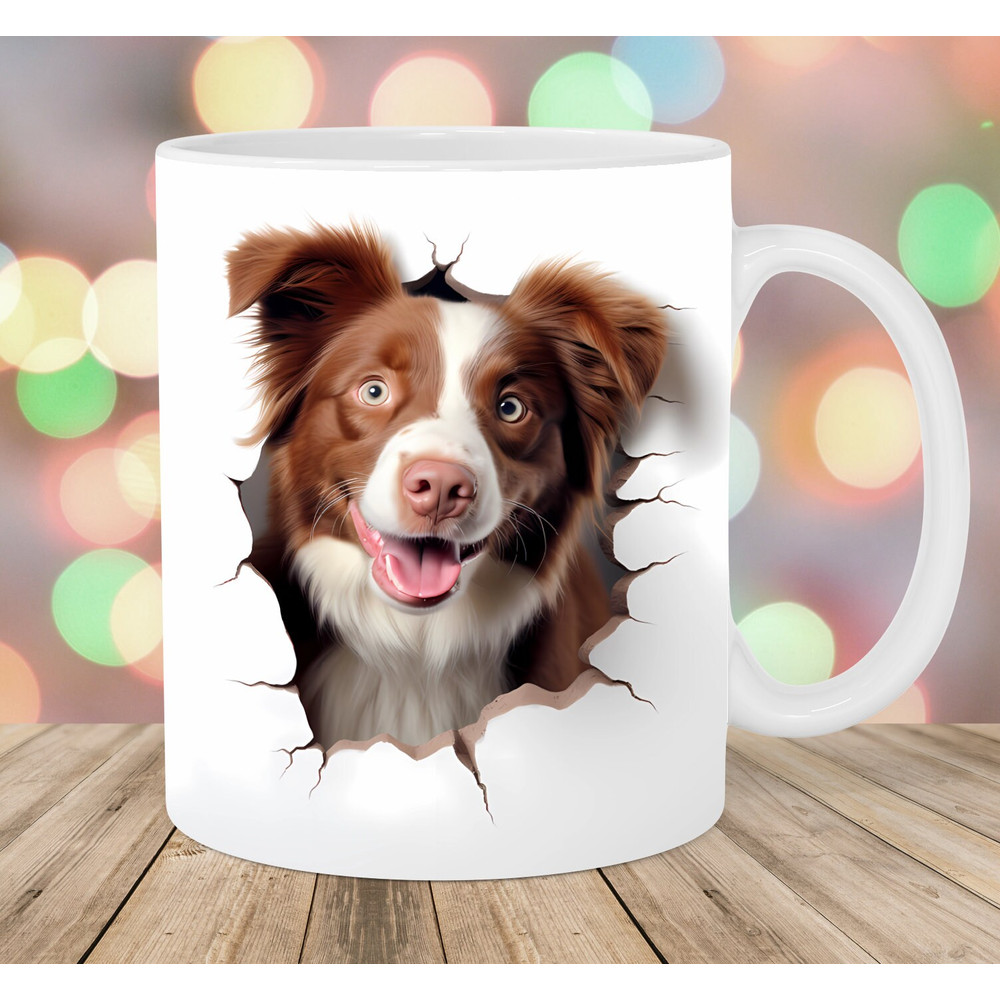 3D Red Australian Shepherd Mug Wrap, 11oz & 15oz Mug Template, Mug Sublimation Design, Hole In A Wall Mug Wrap, Instant Digital Download PNG.jpg