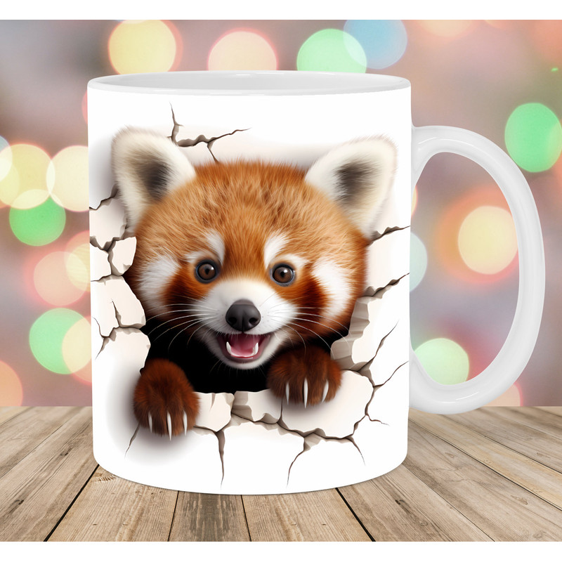 3D Red Panda Hole In A Wall Mug Wrap, 11oz And 15oz Mug Template, Mug Sublimation Design, Mug Wrap Template, Instant Digital Download PNG.jpg
