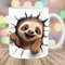 3D Sloth Hole In A Wall Mug Wrap, 11oz And 15oz Mug Template, Mug Sublimation Design, Mug Wrap Template, Instant Digital Download PNG.jpg