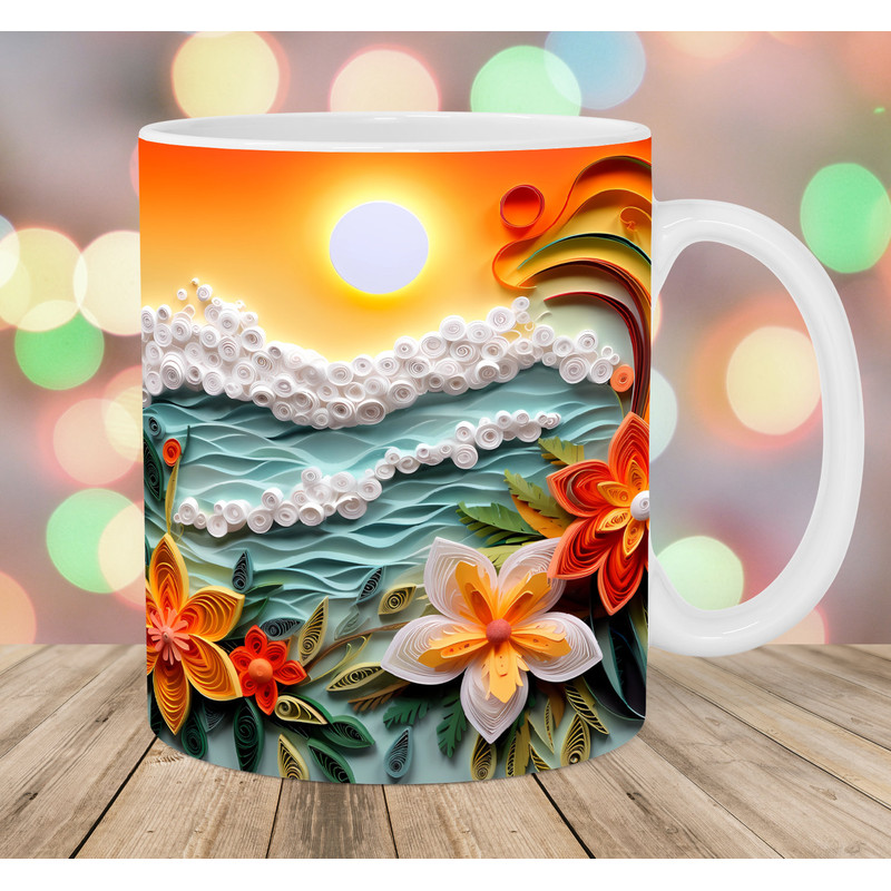 3D Sunrise Beach Landscape Mug Wrap, 11oz And 15oz Mug Template, Mug Sublimation Design, Mug Wrap Template, Instant Digital Download PNG.jpg