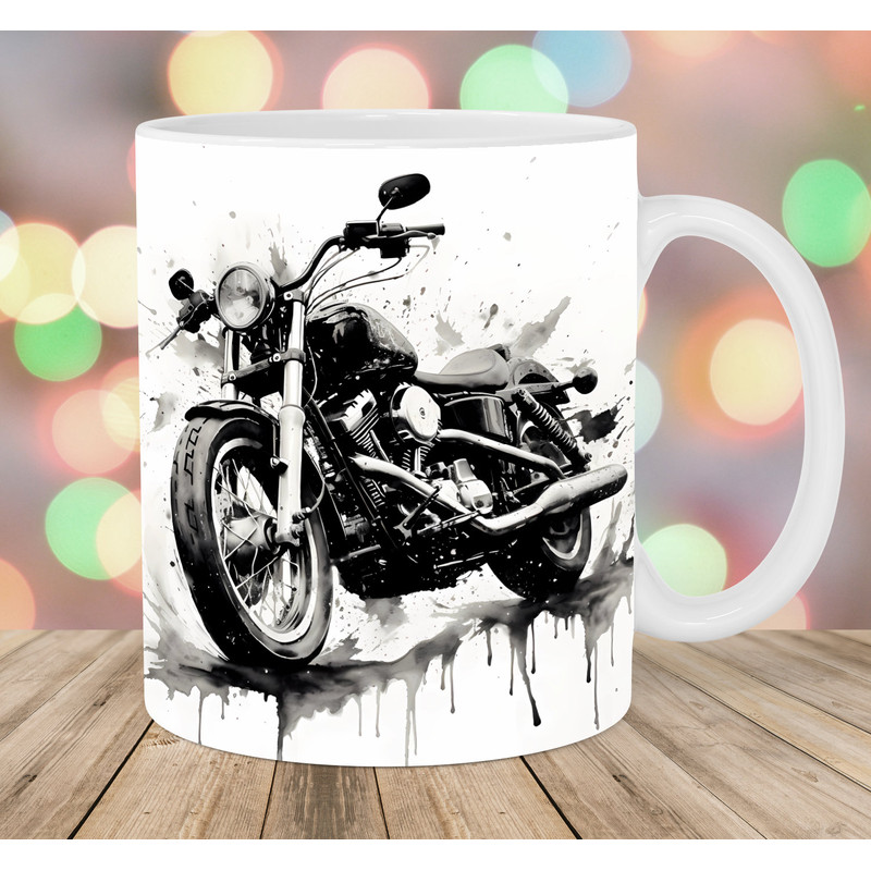 Black And White Motorcycle Mug Wrap, 11oz & 15oz Mug Template, Mug Sublimation Design, Mug Wrap Template, Instant Digital Download PNG.jpg
