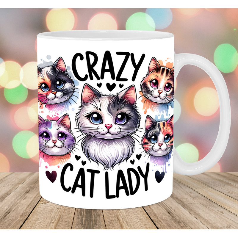 Crazy Cat Lady Mug Wrap, 11oz And 15oz Mug Template, Kitten Mug Sublimation Design, Mug Wrap Template, Instant Digital Download PNG.jpg