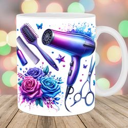hairdresser mug wrap, 11oz and 15oz mug template, mug sublimation design, purple rose mug wrap template