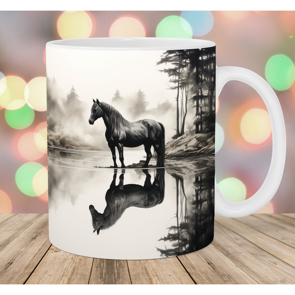 Horse Reflection Mug Wrap, 11oz & 15oz Mug Template, Lake Mug Sublimation Design, Forest Mug Wrap Template, Instant Digital Download PNG.jpg