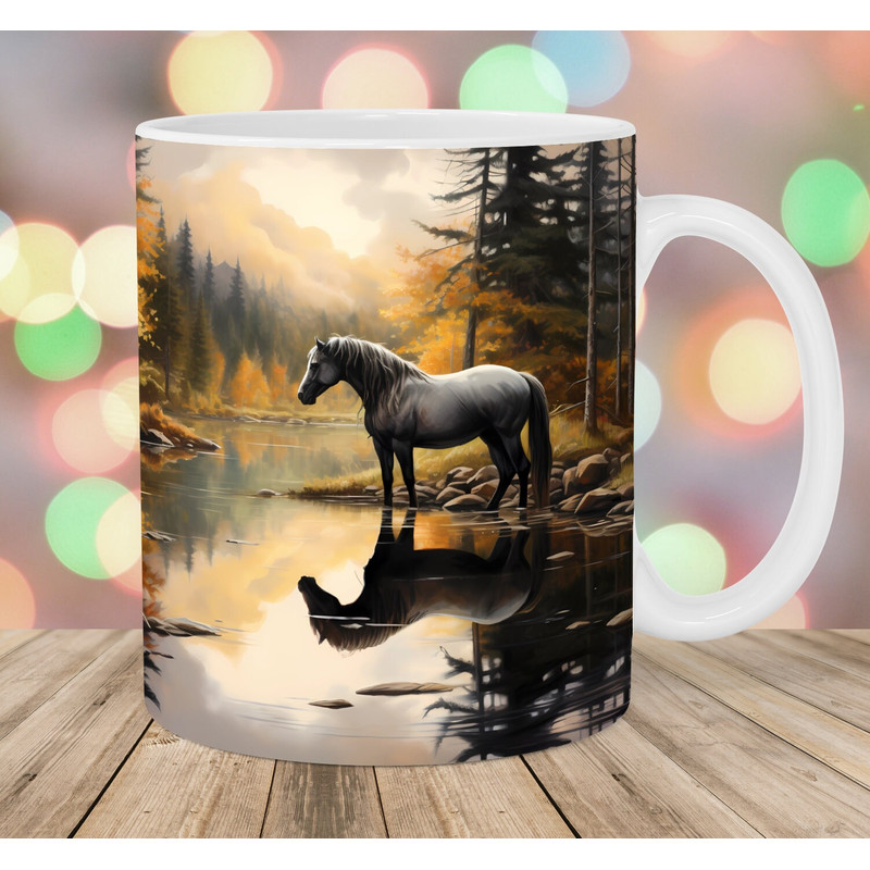 Horse Reflection Mug Wrap, 11oz And 15oz Mug Template, Forest Mug Sublimation Design, River Mug Wrap Template, Instant Digital Download PNG.jpg