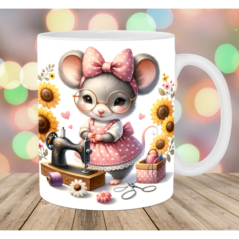 Mouse Mug Wrap, 11oz And 15oz Mug Template, Sewing Machine Mug Sublimation Design, Sunflower Mug Wrap Template, Instant Digital Download PNG.jpg