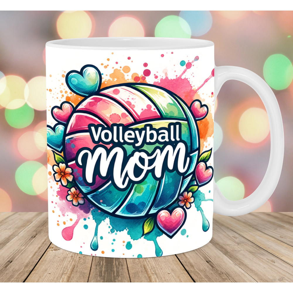 Volleyball Mom Mug Wrap, 11oz & 15oz Mug Template, Mug Sublimation Design, Colorful Hearts Mug Wrap Template, Instant Digital Download PNG.jpg