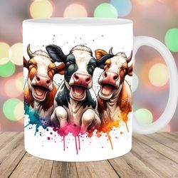 watercolor funny cows mug wrap, 11oz & 15oz mug template, mug sublimation design, mug wrap template