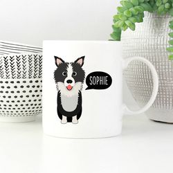Border Collie Dog Mug, Personalized Name Coffee Mug, Custom Dog Mug