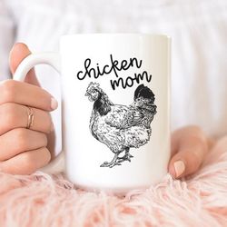 Chicken Mom Mug, Chicken Hen 11 oz Coffee Mugs, Black and White Farm Animal 15 oz Coffee Mug