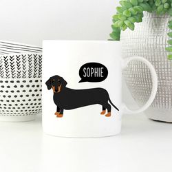 Dachshund Mug, Wiener Dog Personalized Name Coffee Mug, Custom Dog Mug
