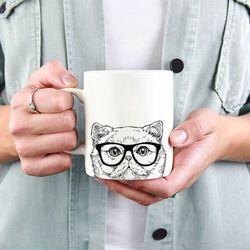 Exotic Shorthair Cat Mug, Cat Coffee Mugs, Hipster Nerdy Cat Mom Cat Dad Coffee Mug 15 oz 11 oz