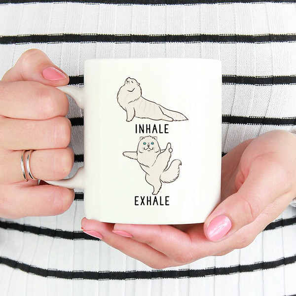 Inhale Exhale Persian Cat Coffee Mug, White Cat Yoga 11oz Coffee Mugs, Funny 15oz Mug, Yoga Teacher Gifts Cup, Cat Mom Mug, Yoga Gift.jpg