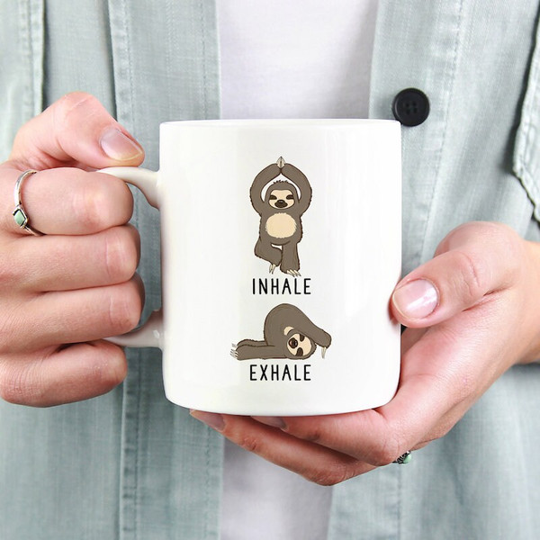 Inhale Exhale Sloth Coffee Mug, Sloth Yoga 11oz Coffee Mugs, Funny 15oz Coffee Mug, Yoga Teacher Gifts Cup, Sloth Mug, Yoga Gift.jpg