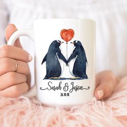 Penguin Mug, Personalized Coffee Mug for couple Custom Name Coffee Mug, Wedding Engagement Gifts