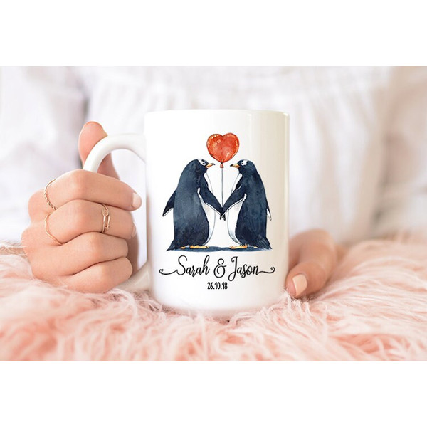Penguin Mug, Personalized Coffee Mug for couple Custom Name Coffee Mug, Wedding Engagement Gifts, Newlywed Valentine Gift for Husband Wife.jpg