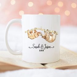 Sloth Mug, Personalized Coffee Mug for couple Custom Name Coffee Mug, Wedding Engagement Gifts