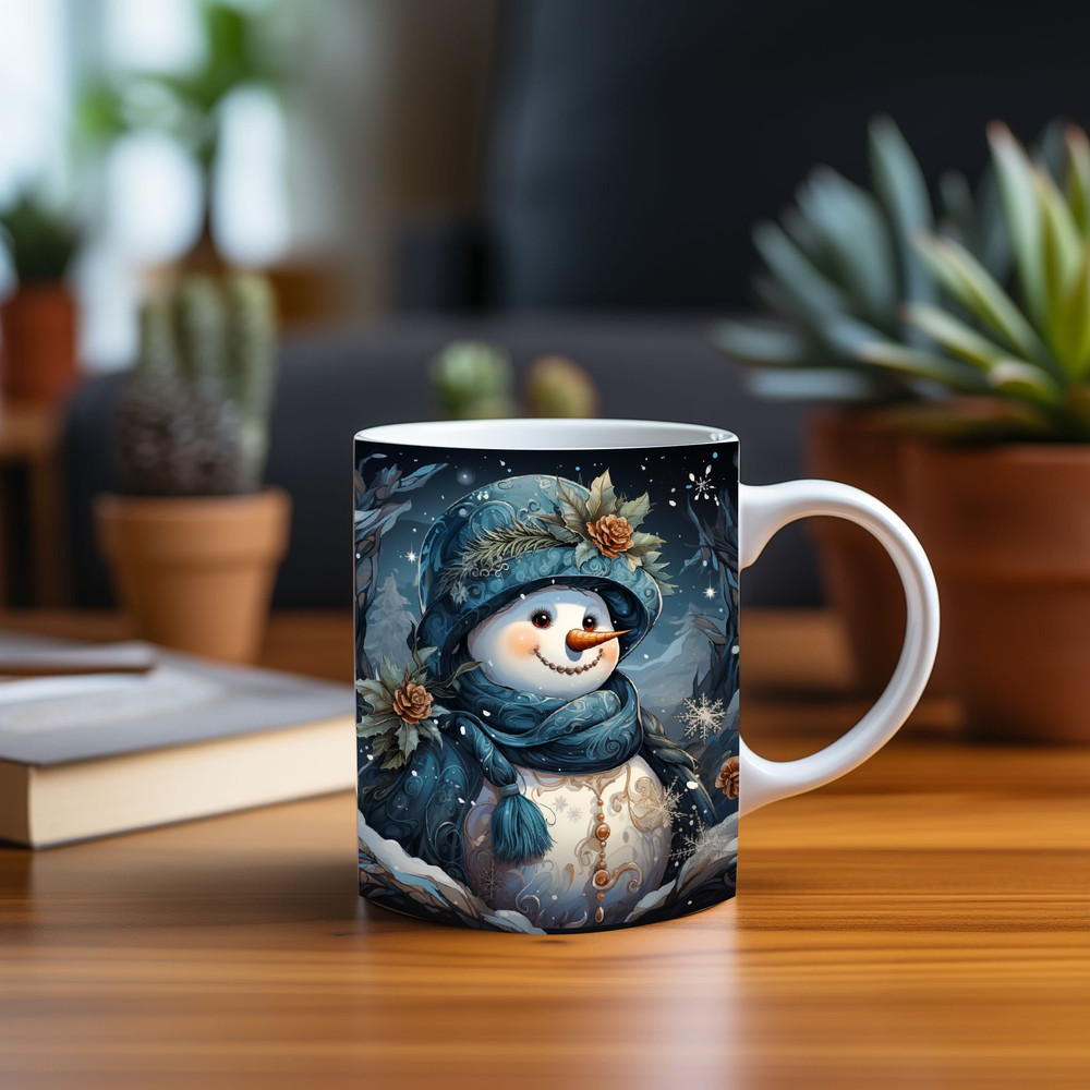 3D Grandma Snowman In Snowflakes Hole Mug Wrap Design, 3D Winter Snow Man Design, 3D Coffee Cup 11 oz 15 oz Mug Sublimation PNG Download.jpg