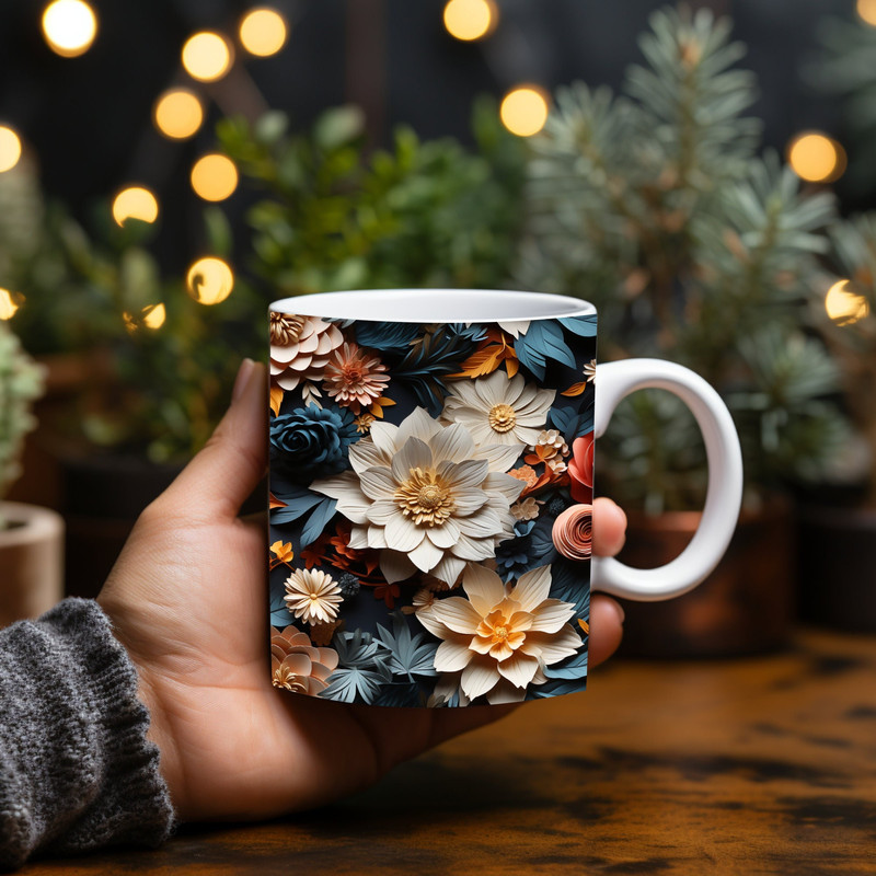 3D Luxury Handcrafted Colorful Flowers Collection Mug Wrap Design - Floral Sublimation Print PNG 11oz & 15oz Coffee Cups, Instant Download-1.jpg